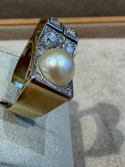 BAGUE TANK DIAMANTS & PERLE