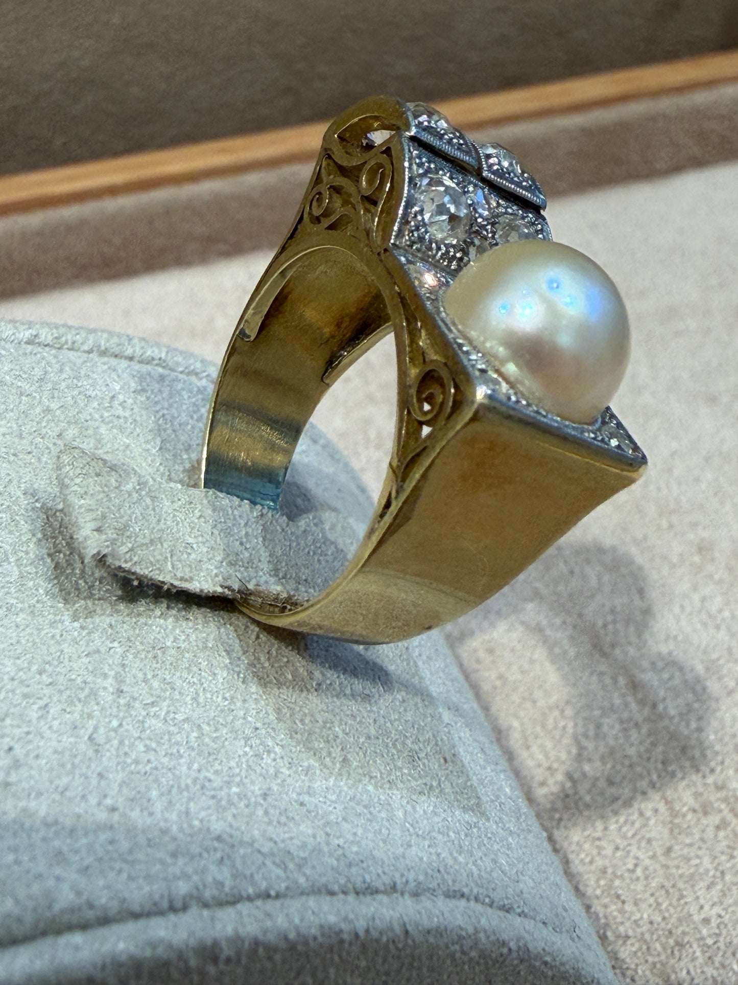BAGUE TANK DIAMANTS & PERLE