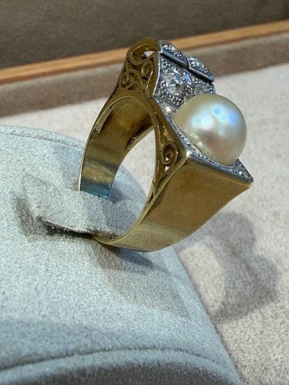 BAGUE TANK DIAMANTS & PERLE