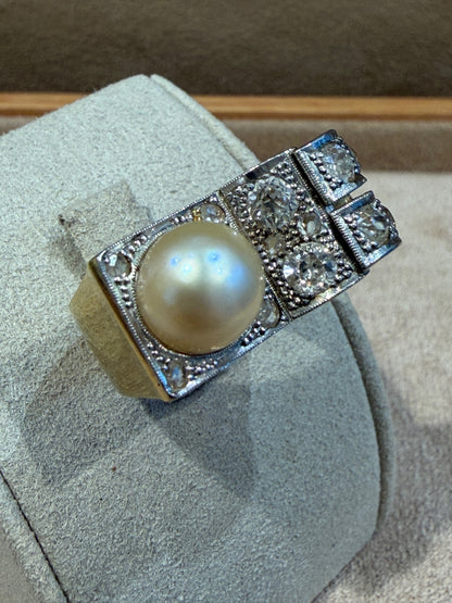 BAGUE TANK DIAMANTS & PERLE