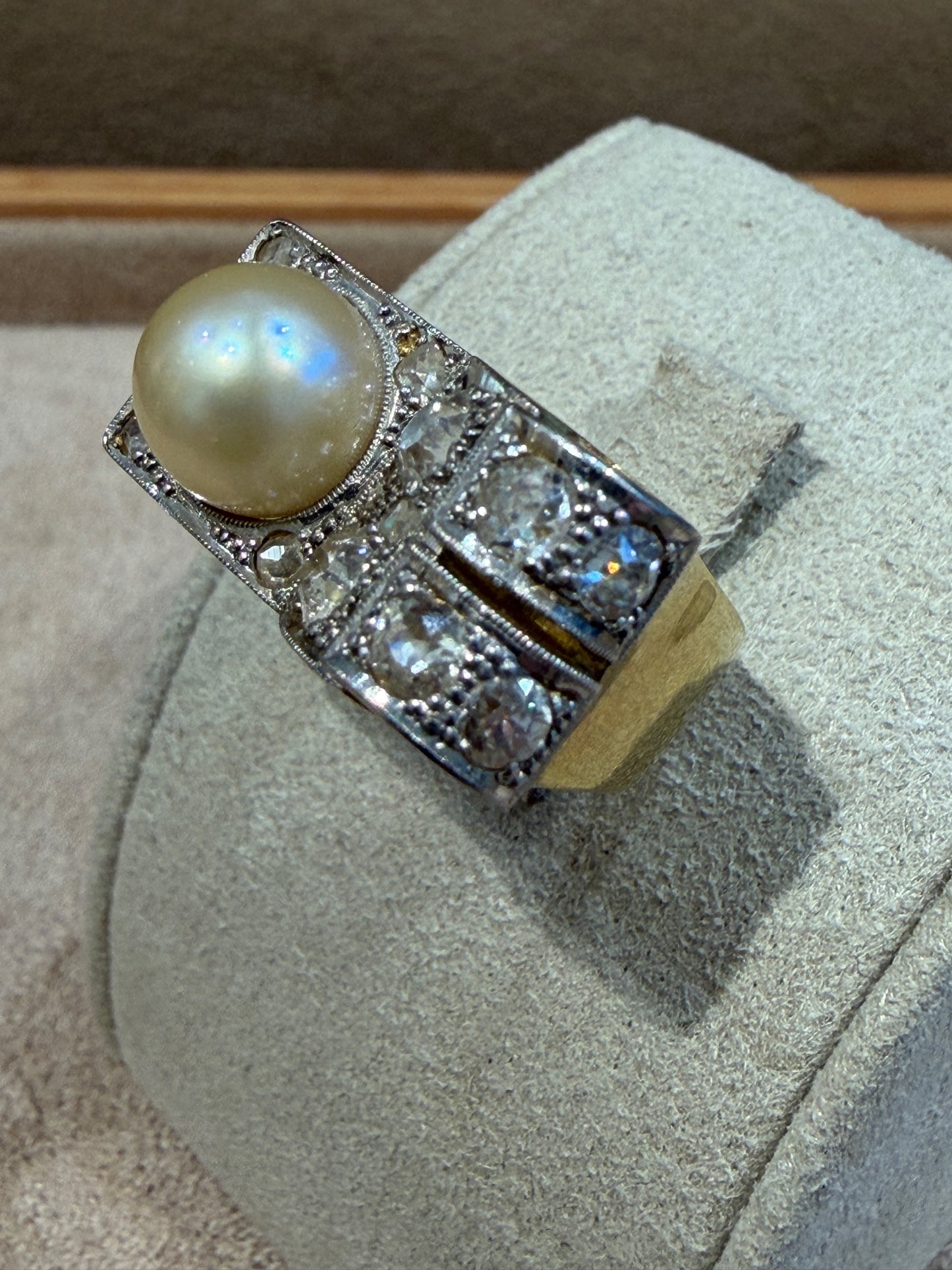 BAGUE TANK DIAMANTS & PERLE