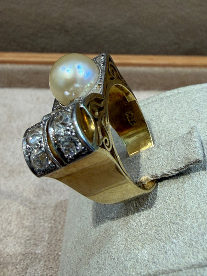 BAGUE TANK DIAMANTS & PERLE