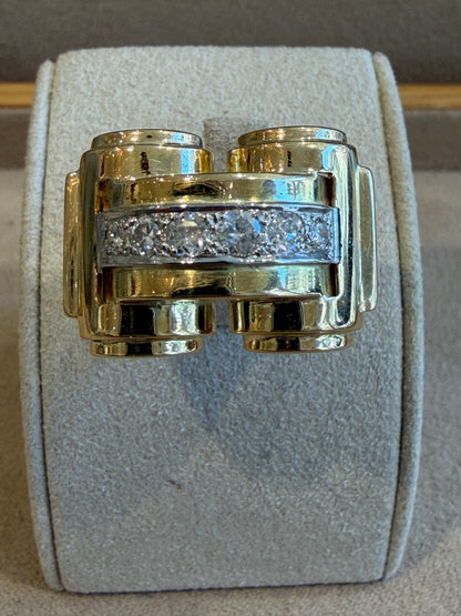BAGUE TANK MODELE A PONT OR & DIAMANTS