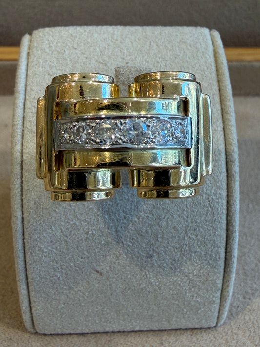 BAGUE TANK MODELE A PONT OR & DIAMANTS