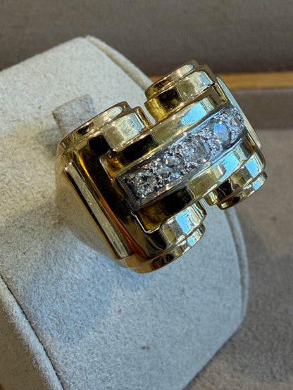 BAGUE TANK MODELE A PONT OR & DIAMANTS