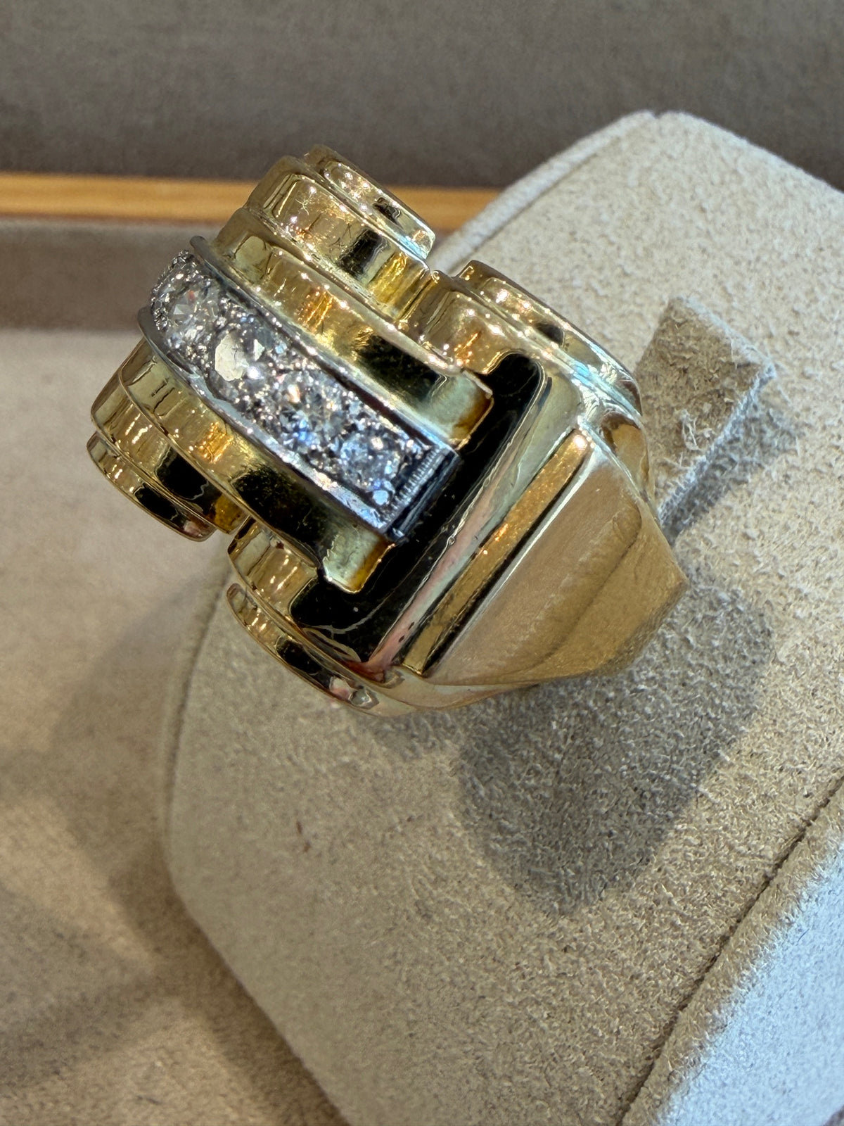 BAGUE TANK MODELE A PONT OR & DIAMANTS
