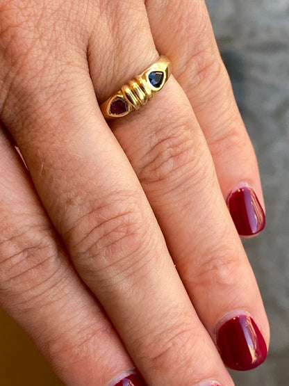 BAGUE JARRETIERE OR, SAPHIR  & RUBIS