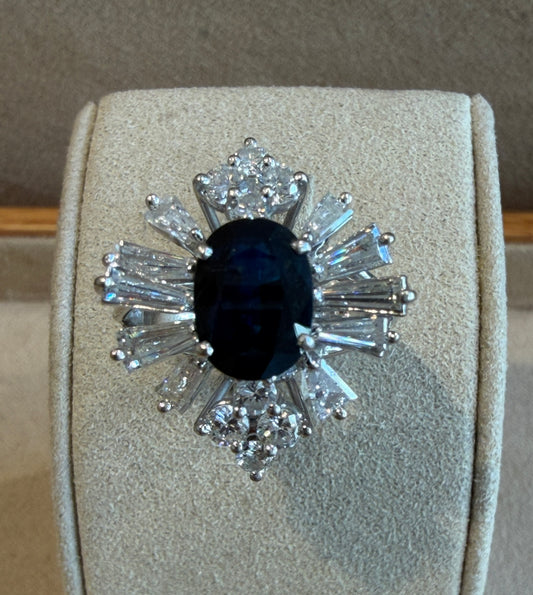 BAGUE ANCIENNE BALLERINE SAPHIR & DIAMANTS