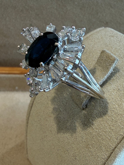 BAGUE ANCIENNE BALLERINE SAPHIR & DIAMANTS