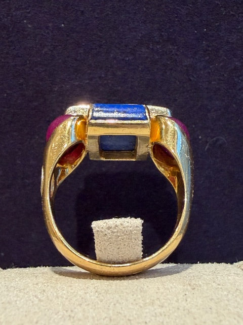 BAGUE ITALIENNE LAPIS, RUBIS & DIAMANTS