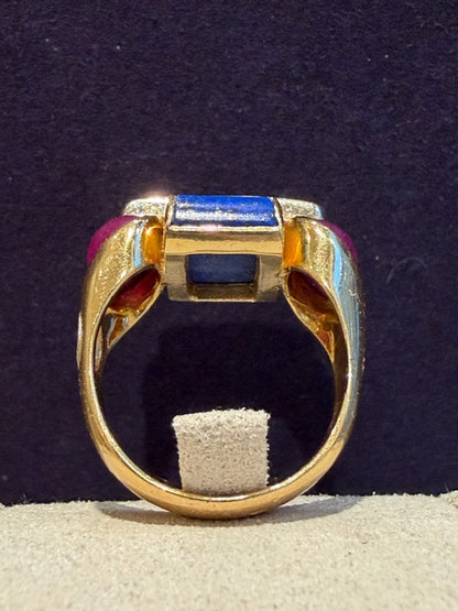 BAGUE ITALIENNE LAPIS, RUBIS & DIAMANTS