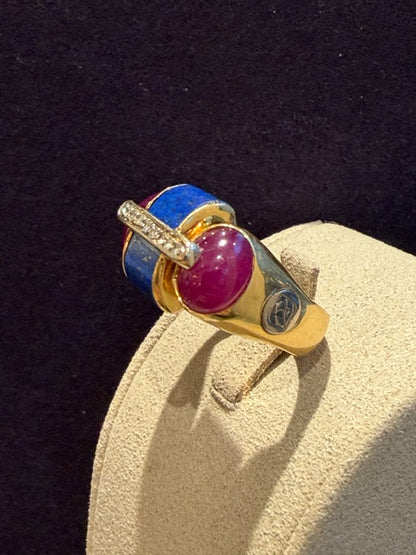 BAGUE ITALIENNE LAPIS, RUBIS & DIAMANTS