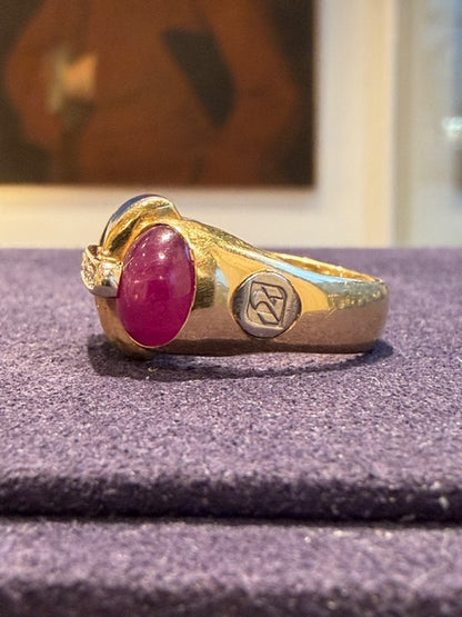 BAGUE ITALIENNE LAPIS, RUBIS & DIAMANTS