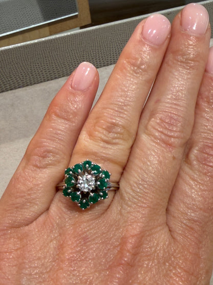 BAGUE ANCIENNE EMERAUDES & DIAMANTS