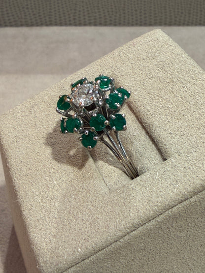 BAGUE ANCIENNE EMERAUDES & DIAMANTS