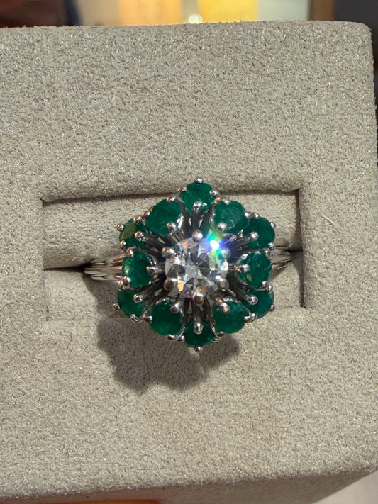 BAGUE ANCIENNE EMERAUDES & DIAMANTS