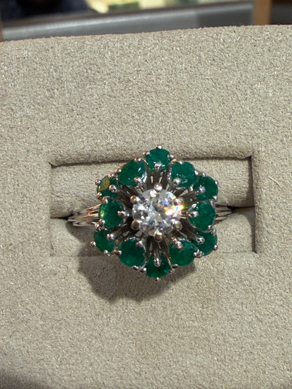 BAGUE ANCIENNE EMERAUDES & DIAMANTS
