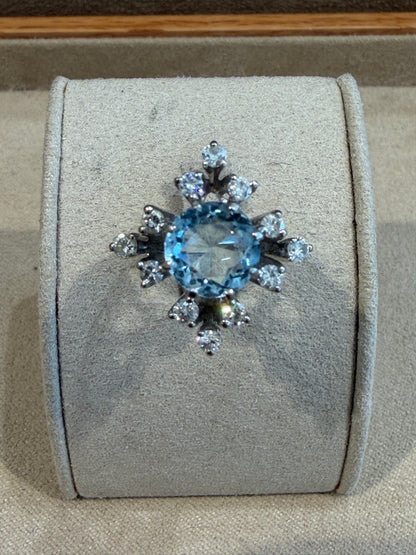BAGUE COCKTAIL AIGUE-MARINE & DIAMANTS