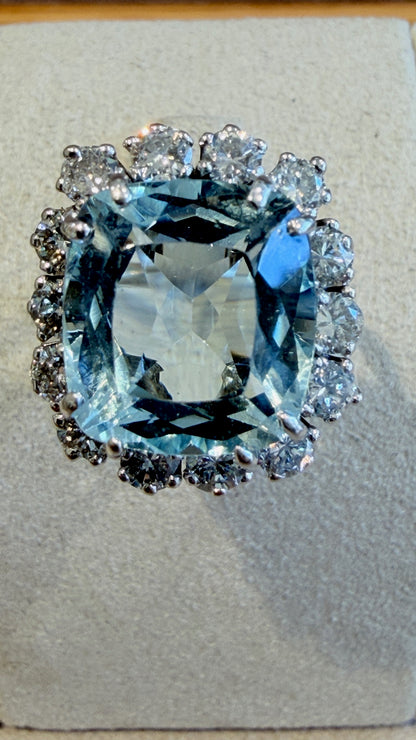 BAGUE COCKTAIL AIGUE-MARINE & DIAMANTS