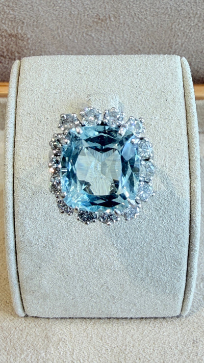 BAGUE COCKTAIL AIGUE-MARINE & DIAMANTS