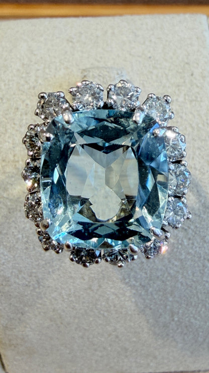 BAGUE COCKTAIL AIGUE-MARINE & DIAMANTS