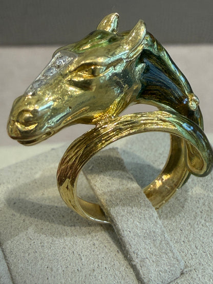BAGUE CHEVAL EMAIL, DIAMANTS & OR