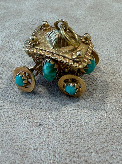 CHARM MOBILE A MOTIF D'UN CARROSSE EN OR & VERRERIE