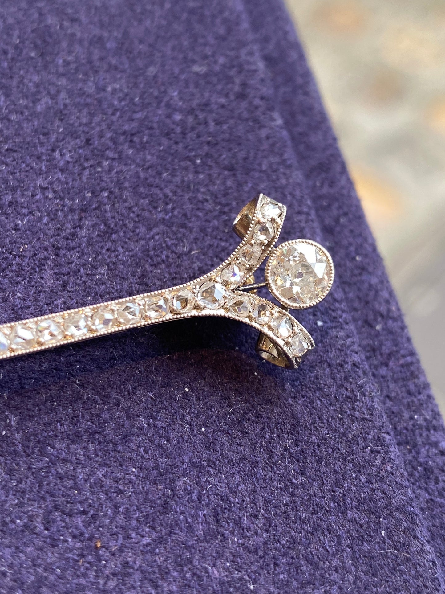 Broche Barrette Diamants Or & Platine Art Deco