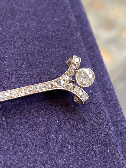 Broche Barrette Diamants Or & Platine Art Deco