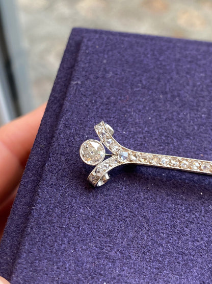 Broche Barrette Diamants Or & Platine Art Deco