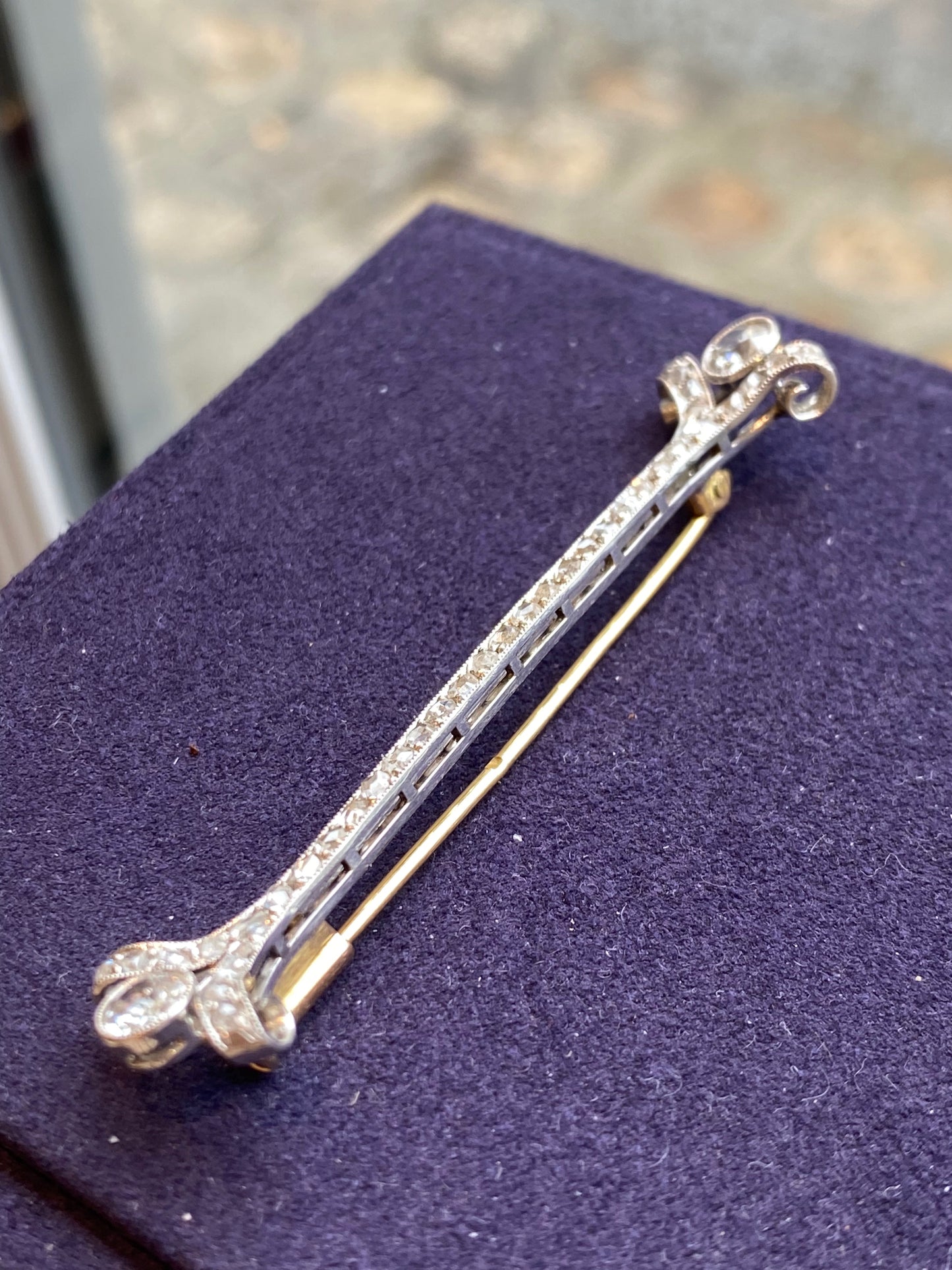 Broche Barrette Diamants Or & Platine Art Deco