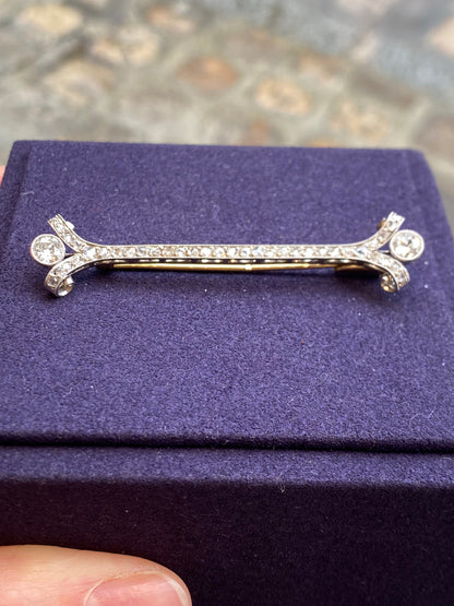 Broche Barrette Diamants Or & Platine Art Deco