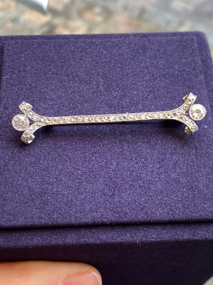 Broche Barrette Diamants Or & Platine Art Deco