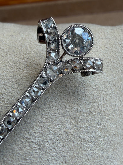 Broche Barrette Diamants Or & Platine Art Deco