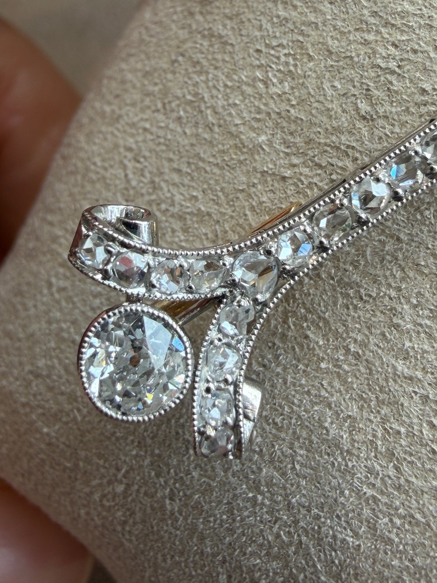 Broche Barrette Diamants Or & Platine Art Deco