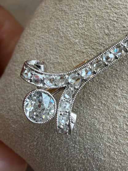 Broche Barrette Diamants Or & Platine Art Deco