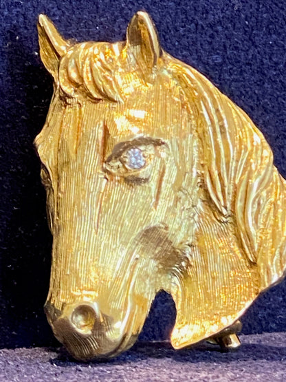 BROCHE CHEVAL EN OR & DIAMANTS