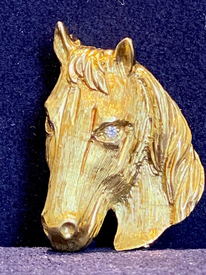 BROCHE CHEVAL EN OR & DIAMANTS