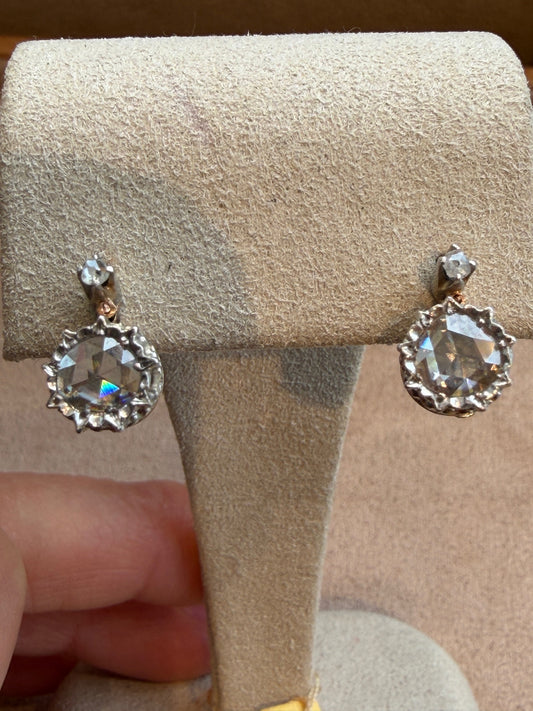 BOUCLES D'OREILLES DORMEUSES DIAMANTS TAILLE ROSE ANVERSOISE