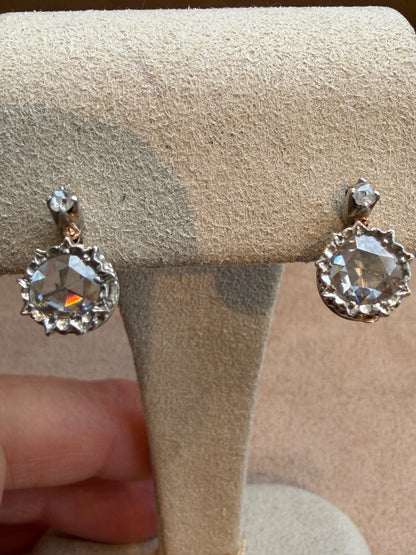 BOUCLES D'OREILLES DORMEUSES DIAMANTS TAILLE ROSE ANVERSOISE