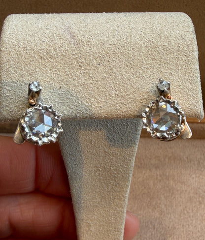 BOUCLES D'OREILLES DORMEUSES DIAMANTS TAILLE ROSE ANVERSOISE