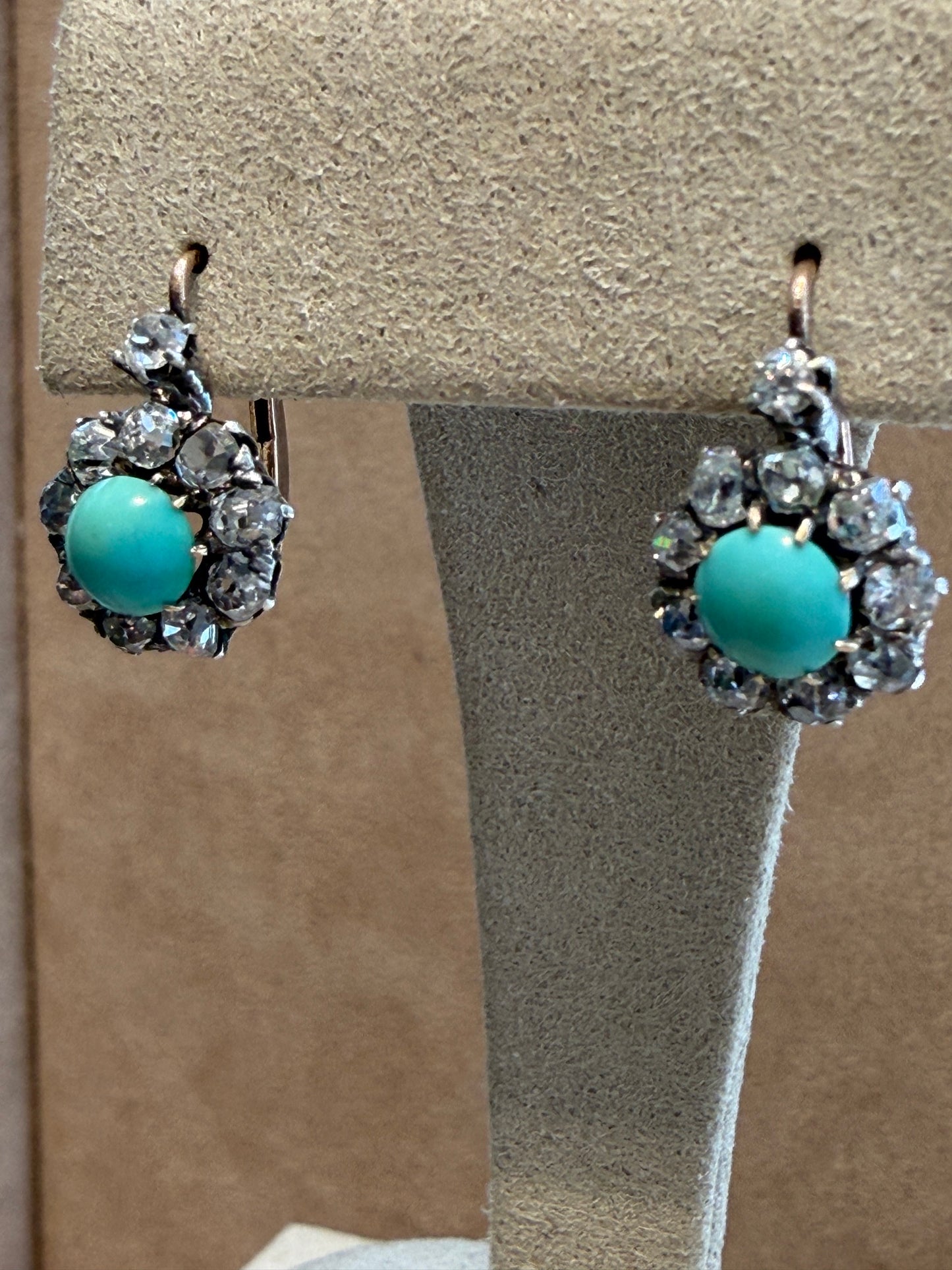BOUCLES D'OREILLES DORMEUSES DIAMANTS & TURQUOISES