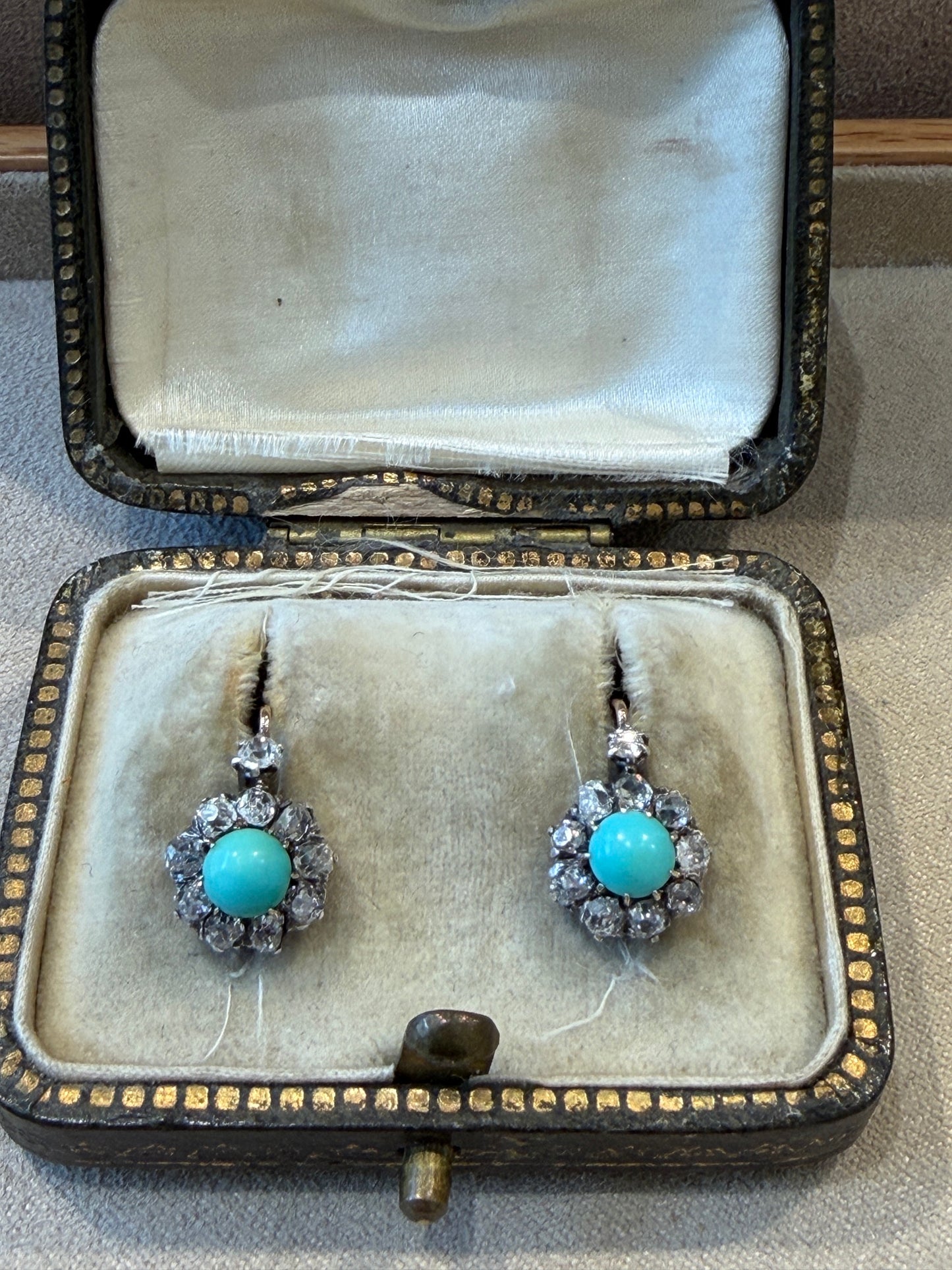 BOUCLES D'OREILLES DORMEUSES DIAMANTS & TURQUOISES