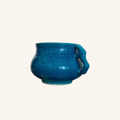 Pol Chambost (1906-1983), Coupe Aux Anses Animalières En émaux Craquelés Bleus Chinois