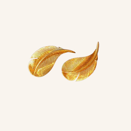 HERMES, BOUCLES D'OREILLES VINTAGE "PLUMES" EN OR