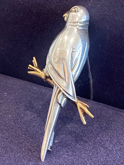 HERMES, BROCHE VINTAGE PERROQUET ARGENT & OR