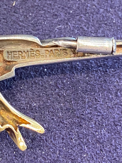 HERMES, BROCHE VINTAGE PERROQUET ARGENT & OR