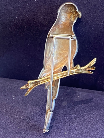 HERMES, BROCHE VINTAGE PERROQUET ARGENT & OR