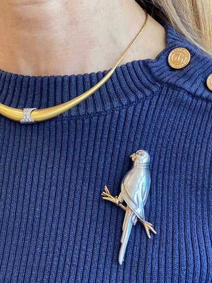 HERMES, BROCHE VINTAGE PERROQUET ARGENT & OR