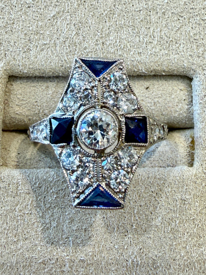 BAGUE ART DECO DIAMANTS & SAPHIRS VERNEUIL